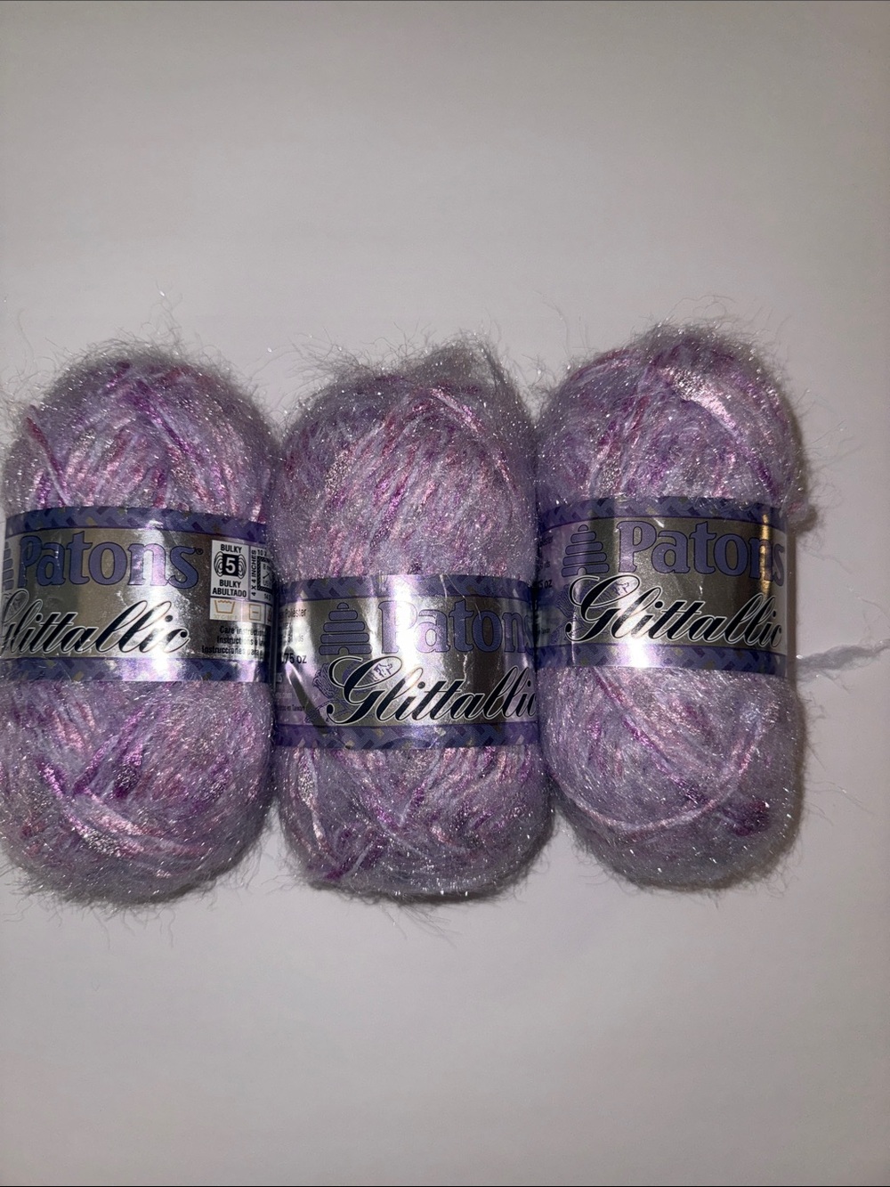 Patons Glittallic Lavender Shimmer Yarn - 3 Pack